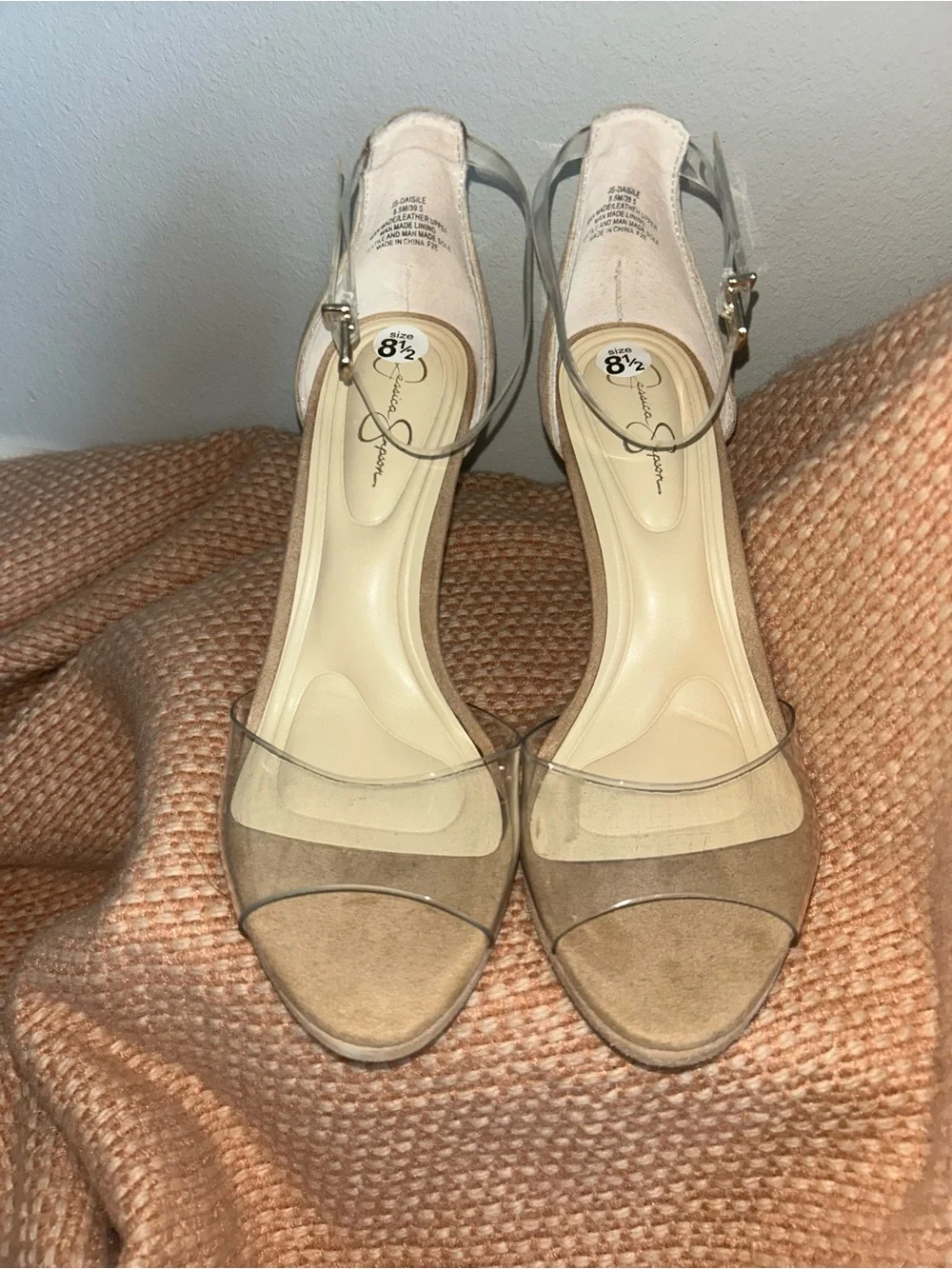 NEW Jessica Simpson Daisile Pump Nude Clear-Strap Stiletto Sandals Sz 8.5